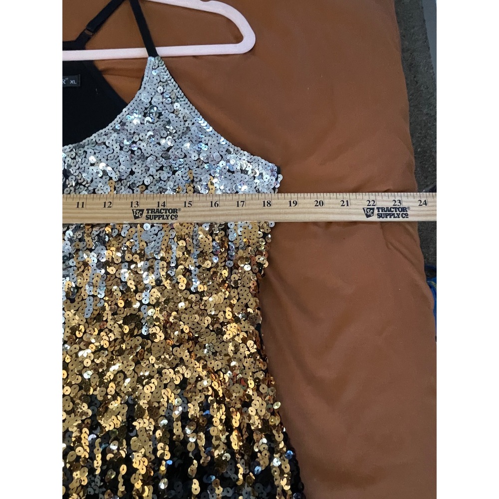 MANER Women's XL Sequin Tank Top‎ Silver Gold Black Ombre Adjustable Strap Party - Picture 4 of 9